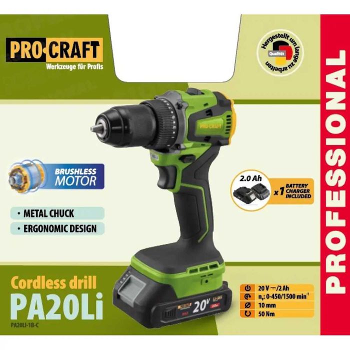 Шуруповерт Procraft PA20Li (з 1 акб та зп) безщітковий