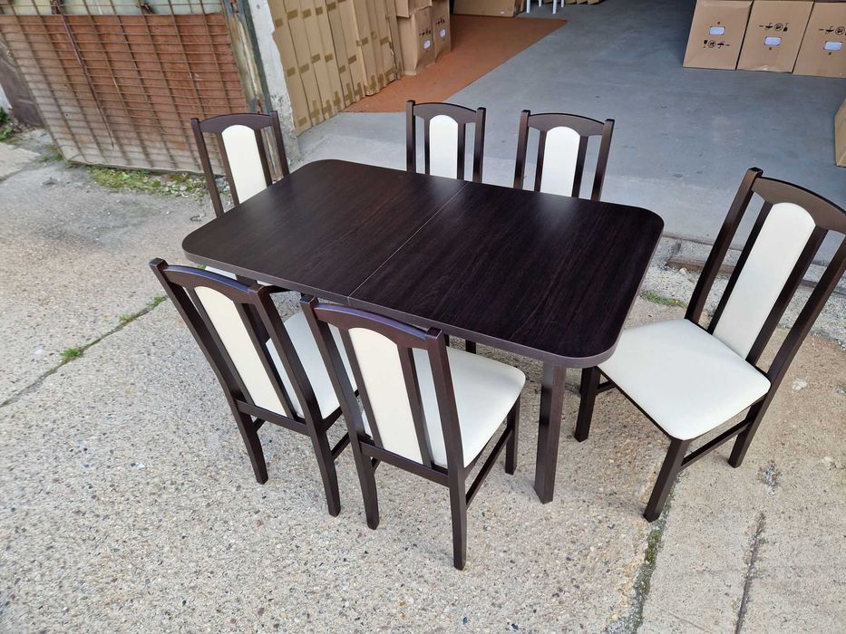 Nowe: STÓŁ 80x140/180 + 6 KRZESEŁ, wenge + crem , dostawa cała PL