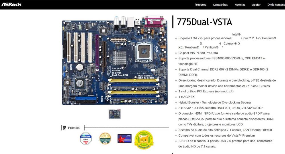 Motherboard Asrock775DUALVSTA + intel2core E7600+DDR2 2GB+RADEON 9600