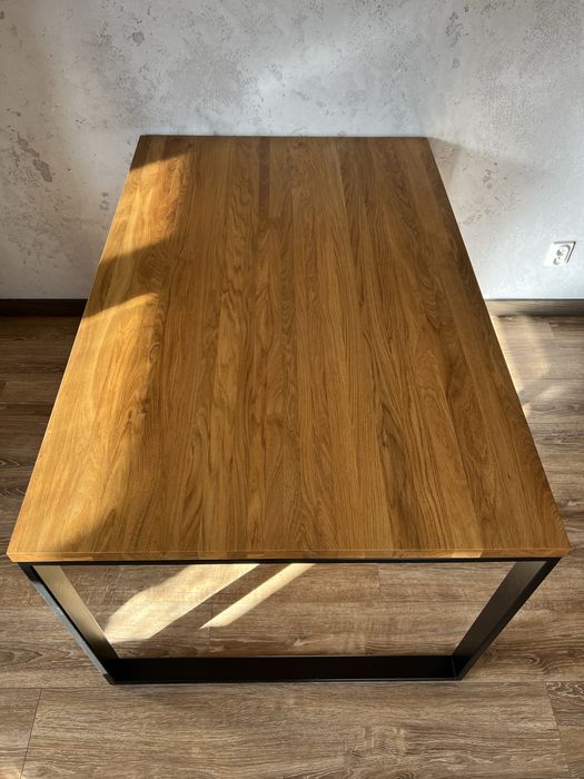 Stół dębowy na stalowej podstawie, rozkladny 140x90/180/220