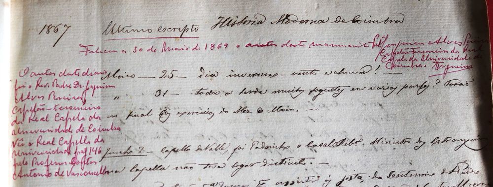 Coimbra 1867 e 68 e 69 notas para a história da cidade, manuscrito (Reserva NBA)