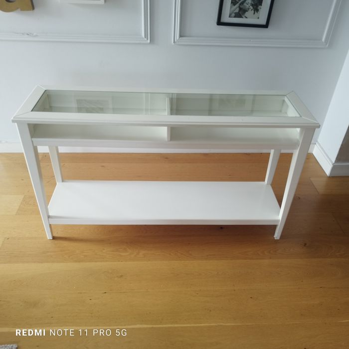 Konsola IKEA LIATORP biała ze szklanym blatem | Stolik konsolowy