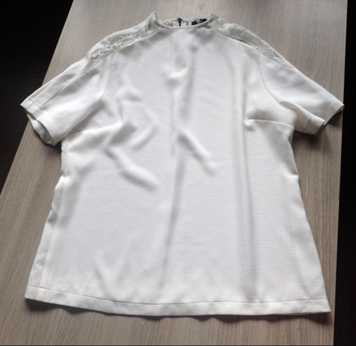 MANGO kremowa ecru krem bluzka z koronką M/L