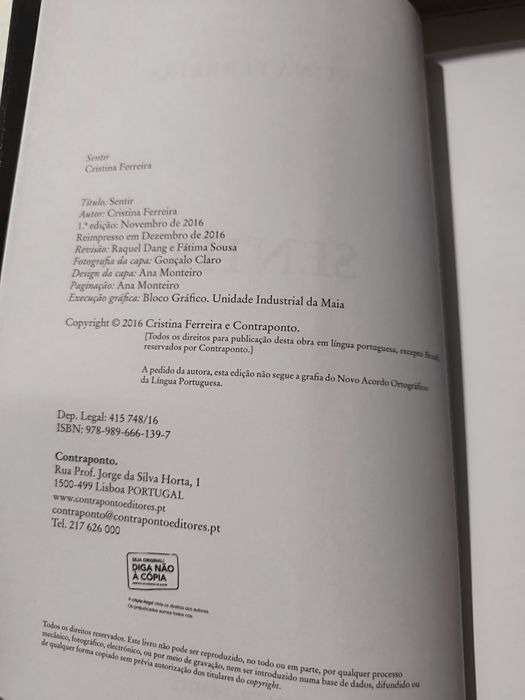 Livro Sentir de Cristina Ferreira