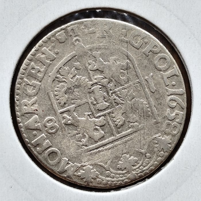 Ort 1658 Kraków Jan II Kazimierz bez otoku srebrna moneta