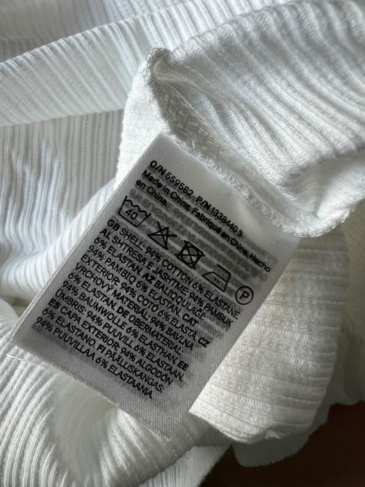 Bialy ażurowy t shirt prążkowany H&M L/40