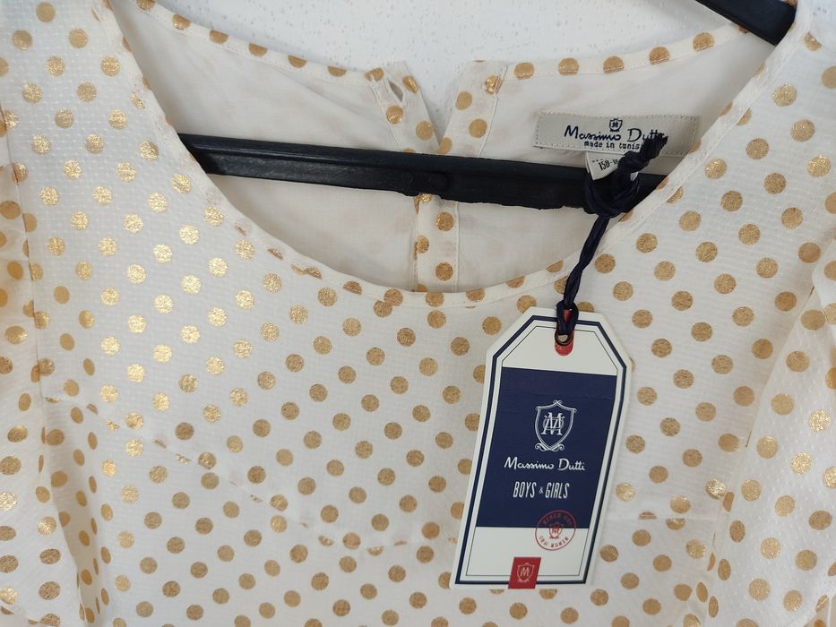 Vestido branco com bolinhas douradas, Massimo Dutti