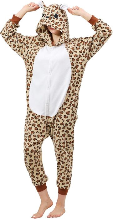 Piżama kigurumi damska lampart pluszowa z kapturem L