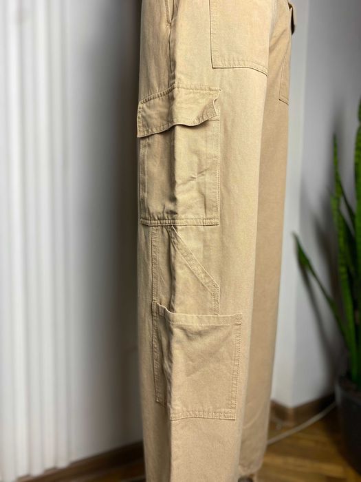 ZARA spodnie damskie camel cargo szerokie nogawki lyocell bawełna S modne