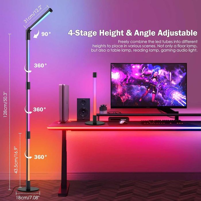 Lampa podłogowa narożna RGB 16 mln kolorów Pilot Aplikacja Music‑sync