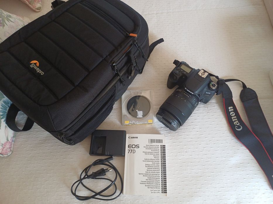 Máquina Fotográfica CANON EOS 77D +  Objectiva  + filtro polarizador + batetia extra + mochila