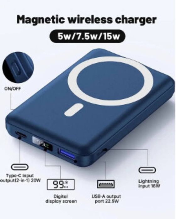 Powerbank Podoru 10000 мАч, магнітний блок живлення PD, 22,5w  IPhone