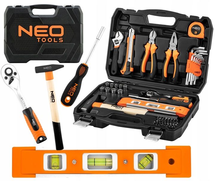 Neo Zestaw Narzędzi Klucze Nasadowe 60 Sztuk Torx Imbus Młotek Szczypc