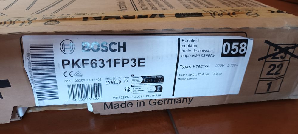 Placa de Vitrocerâmica BOSCH PKF631FP3E (Elétrica - 60 cm - Preto) Danificada