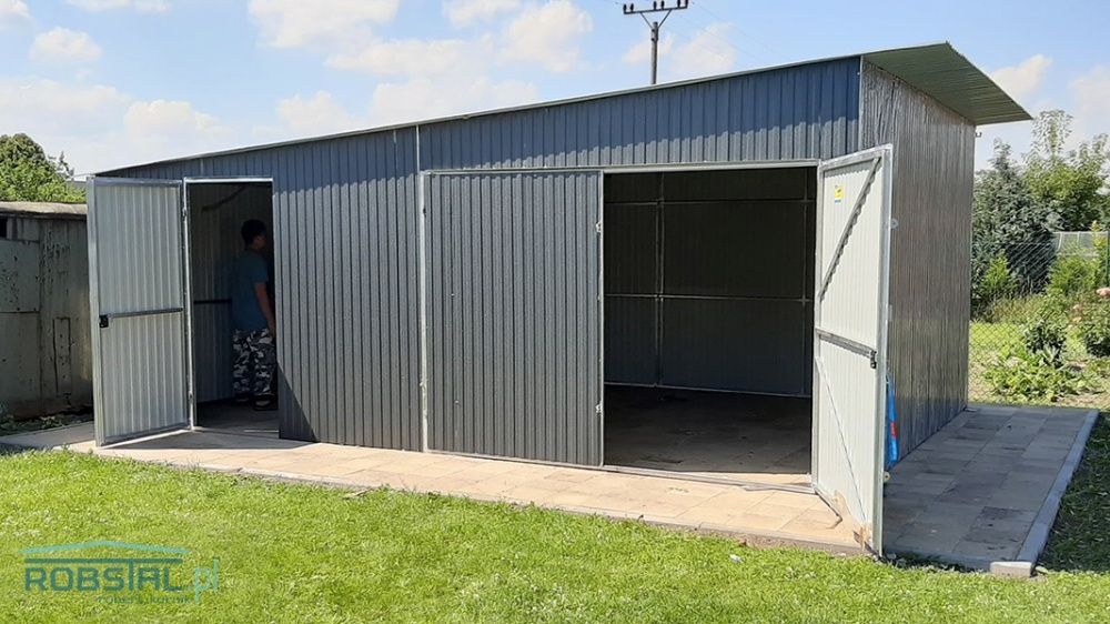 Garaż blaszany grafitowy blaszak 6x5 garaże z bramą uchylną