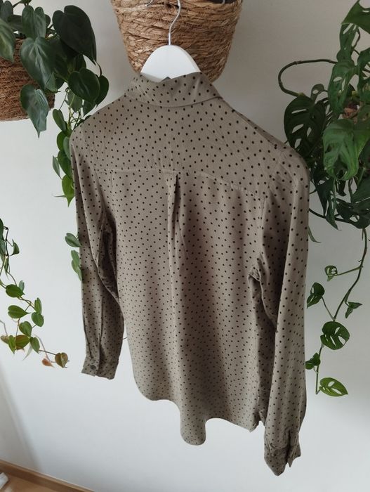 Wiosenna koszula w kropki, khaki, czarne groszki, kryta listwa, 100% w
