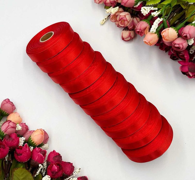 Атласна стрічка - 1,2 см x 23 м (10 рулонів) / Червоний Лента атласная