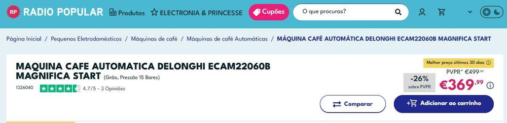 Máquina Café Autom.. DELONGHI ECAM22060B ** NOVA na caixa Fechada **