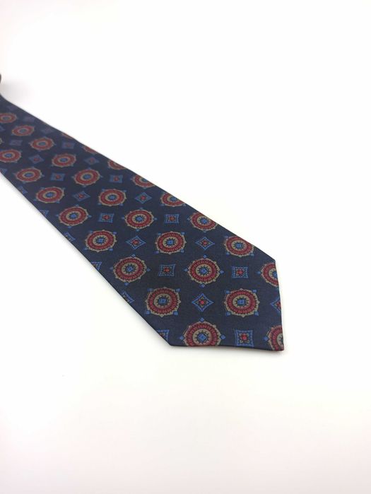 Etro Ekskluzywny granatowy jedwabny krawat w ornamenty wzory bib140