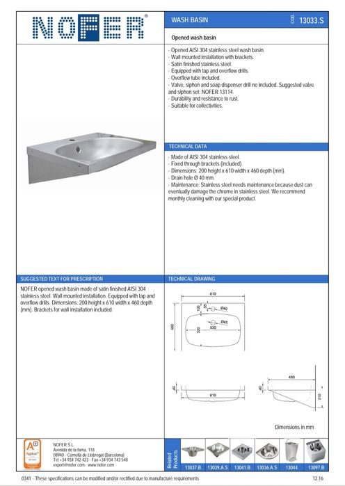 Umywalki nofer stal nierdzewna