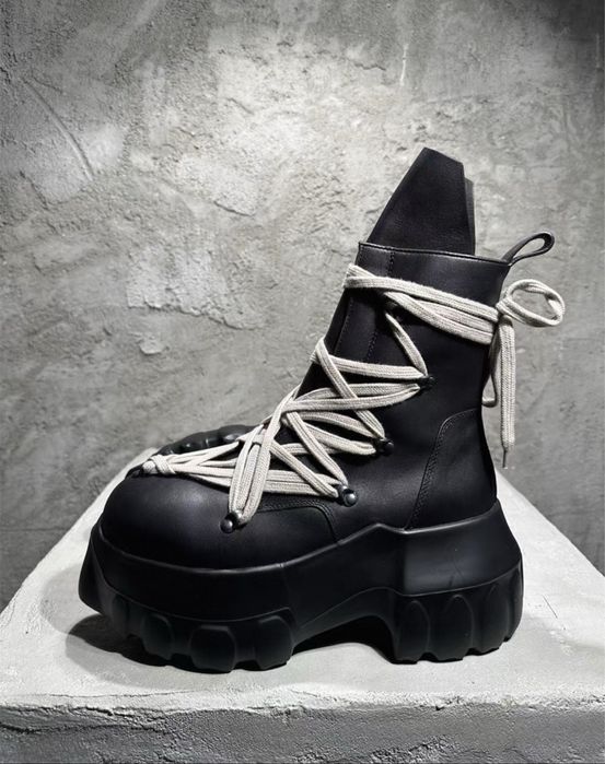 Черевики Rick Owens Mega lace Tractor boots чорні ботинки geobasket