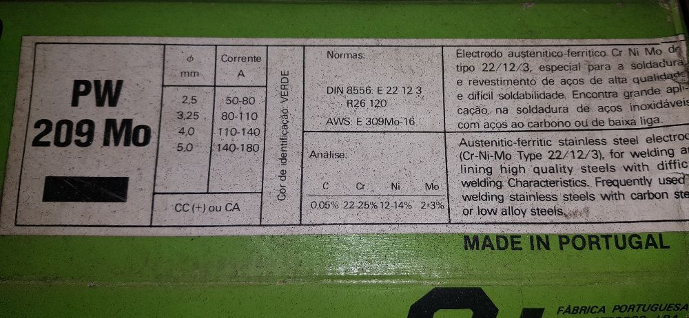 10 Elétrodos Soldadura DIN 8556 E309 MO-16