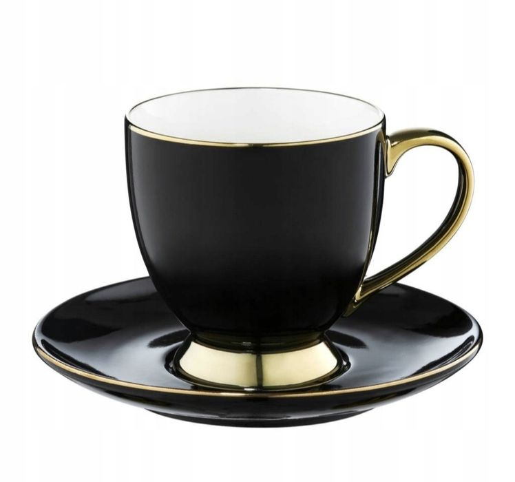 Filizanka 220 czarna złota ekskluzywny prezent litera cyrkonie kawa