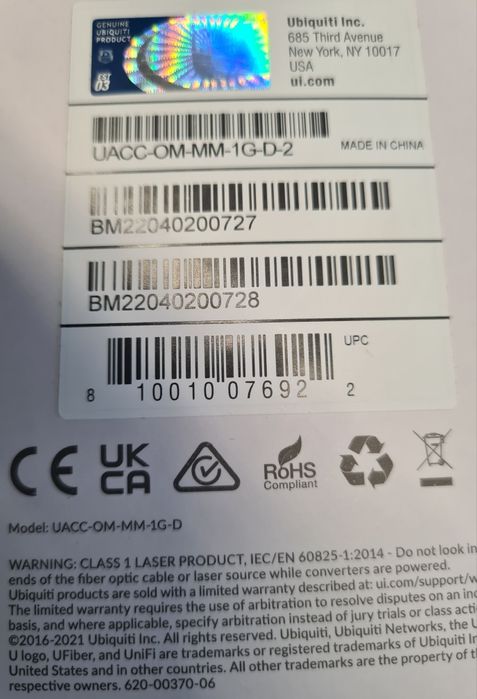 SFP Ubiquiti, HP e Arruba Multi-Mode 1Gbps