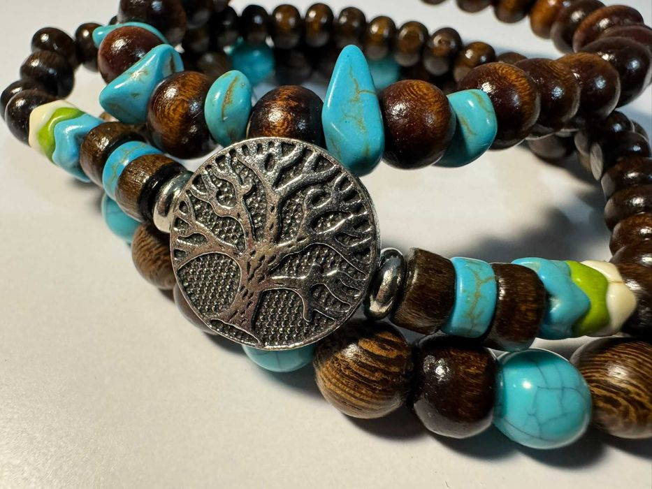 Trzy drewniane bransoletki drzewo życia boho (b6)