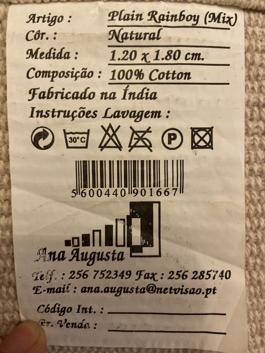 Tapete branco/creme 100% algodão