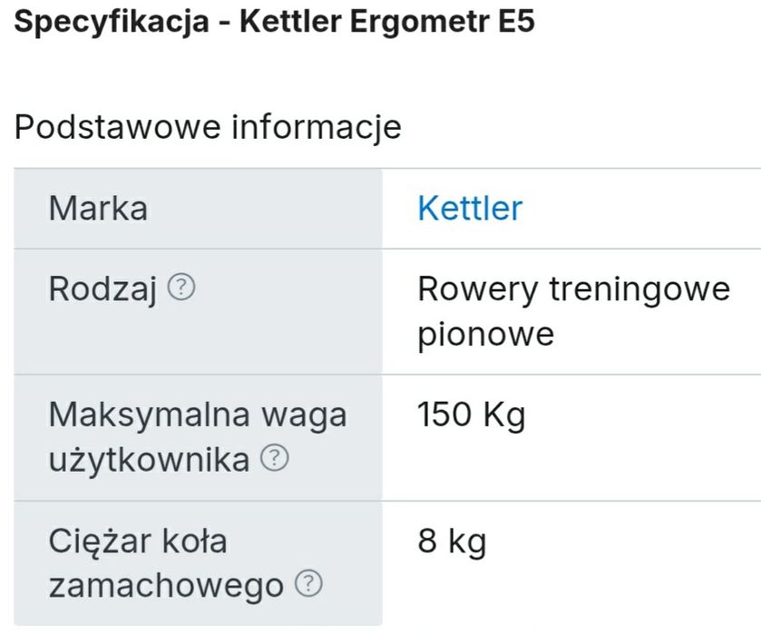 Rower stacjonarny Kettler Ergometer E5 (tylko 66h)
