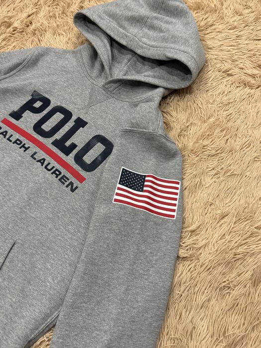 Серая кофта худи polo ralph lauren big logo поло ральф лорен оригинал
