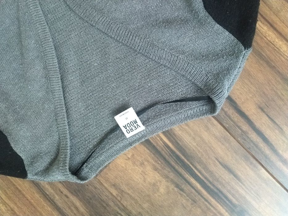 Vero moda szaro czarny sweter ciepła narzutka waterfall kardigan s 36