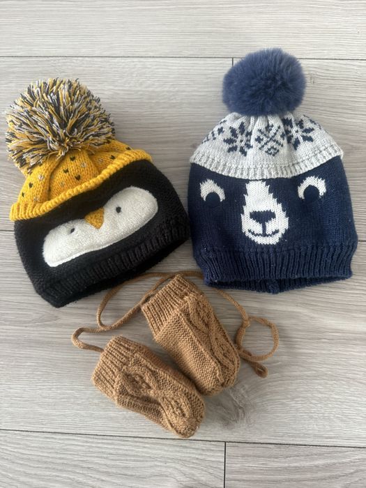 Czapki rękawiczki 62/68 zestaw dla niemowlaka chłopca chłopięcy