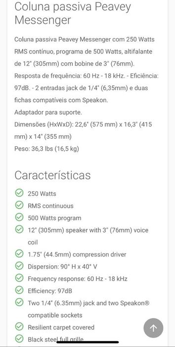 Coluna de som PEAVEY