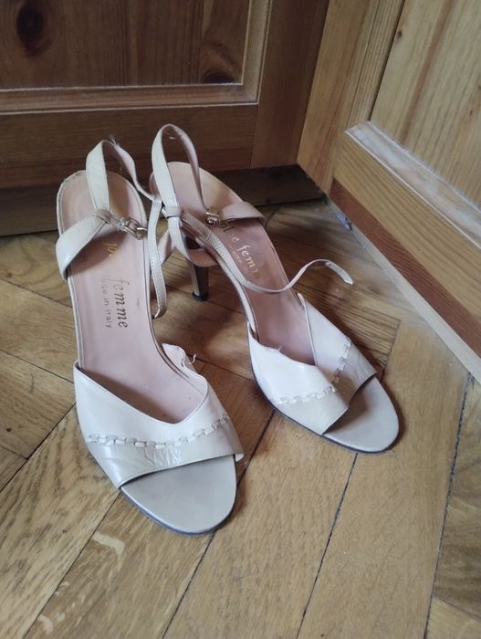Włoskie sandały skórzane na obcasie r. 7,5 (36,5)– eleganckie