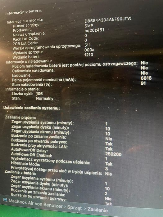 Macbook Air 2018, 100 cykli ładowania