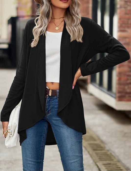 BAISHENGGT Kardigan damski czarny z długim rękawem roz XL