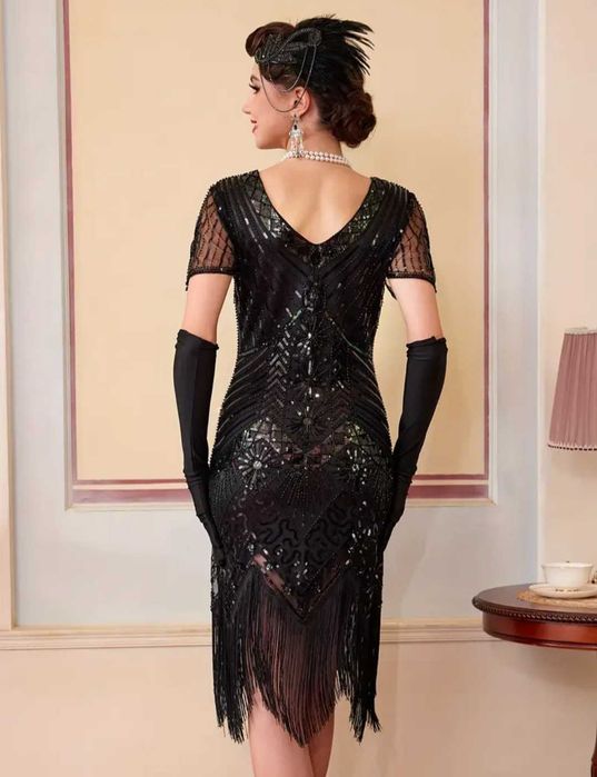 Elegancka sukienka lata 20 RETRO Gatsby cekiny, r. L karnawał wesele Sylwester