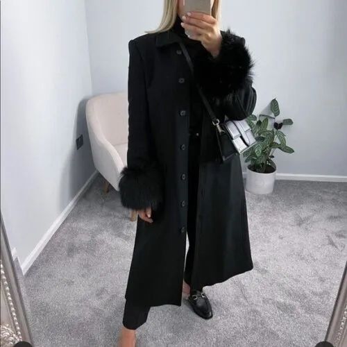 Zara manteco płaszcz wełniany z futerkiem