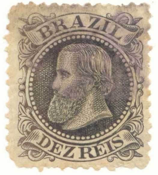 Selo  Dom Pedro II Dez Reis Brasil Império