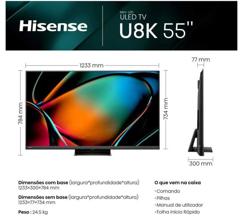 TV HISENSE 55U8KQ - Mini LED - ULED 4K - 55'' - 139 cm 4 anos garantia