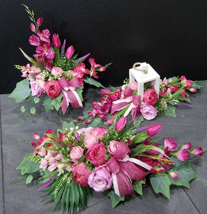 Komplet kompozycji kwiatowych na grób 2xstroik wkład do wazonu WG141