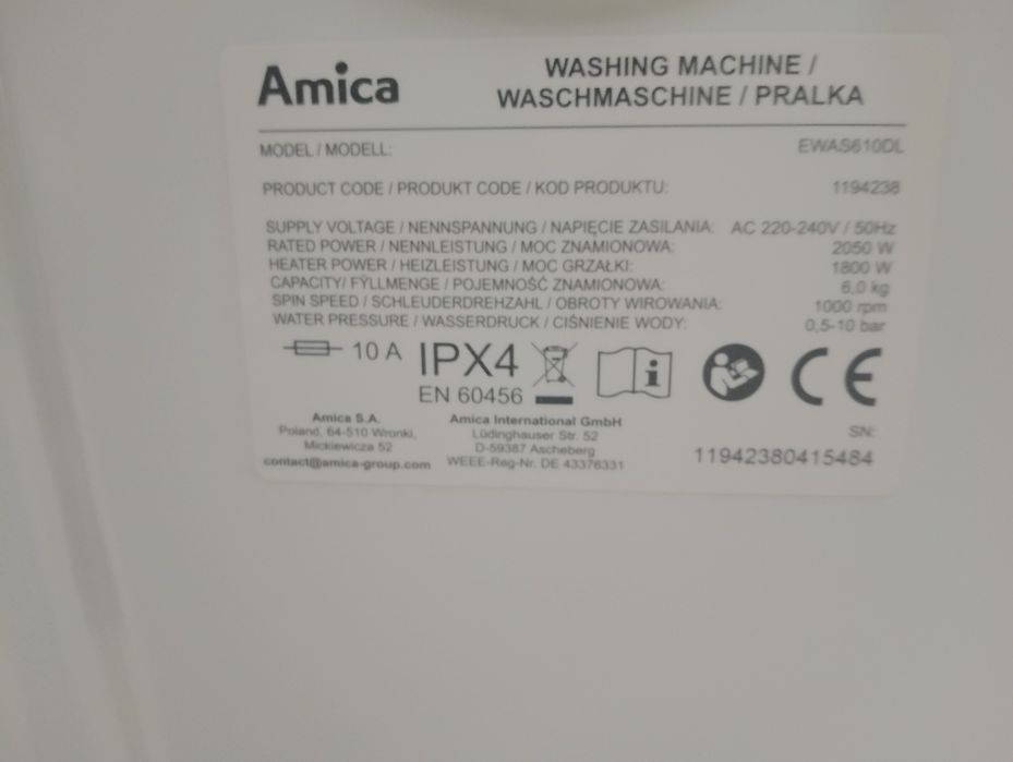 Pralka Amica EWAS610DL