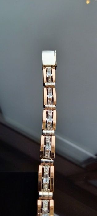 Браслет серебряный со вставками золота и фианитами. Новый. ОБМЕН.