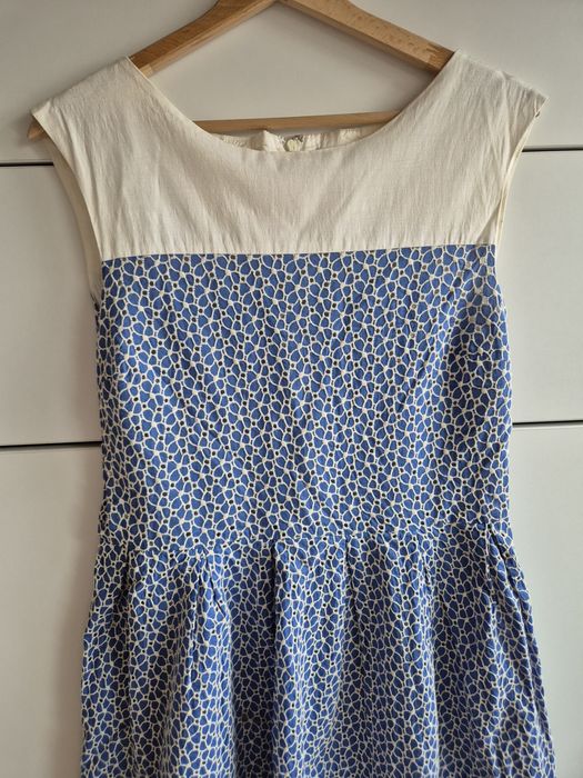 Sukienka boho biało niebieska hafty ażurowa M