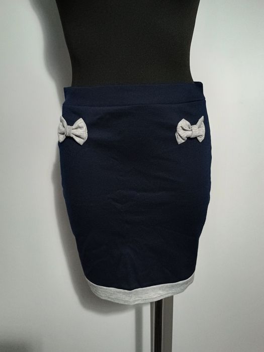 Spódniczka spódnica elegancka szara granat kokardki r. 38 M