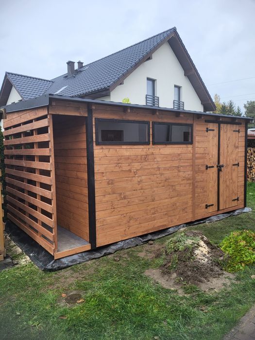 Nowoczesny Domek narzędziowy z drewutnią