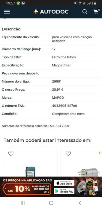 Filtro hidraulico direcçao Ford Mondeo Mk3 2000/2007 NOVO