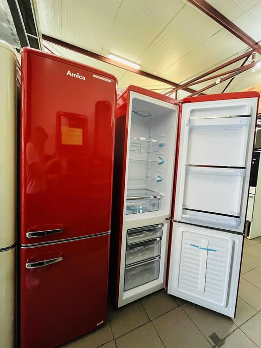 Lodówka Amica RETRO CZERWONA 181 Cm wysokości Oferujemy dostawę